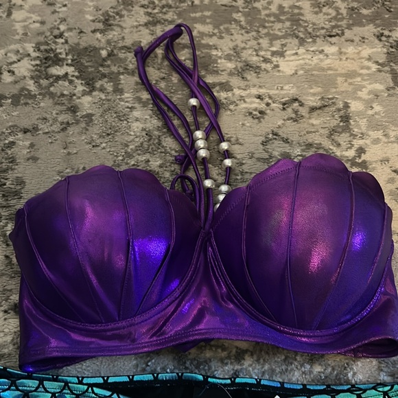 DISNEY- Mermaid Ariel-Pearl Iradesant Ruffle Swim bikini Top and Bottom - Picture 2 of 3